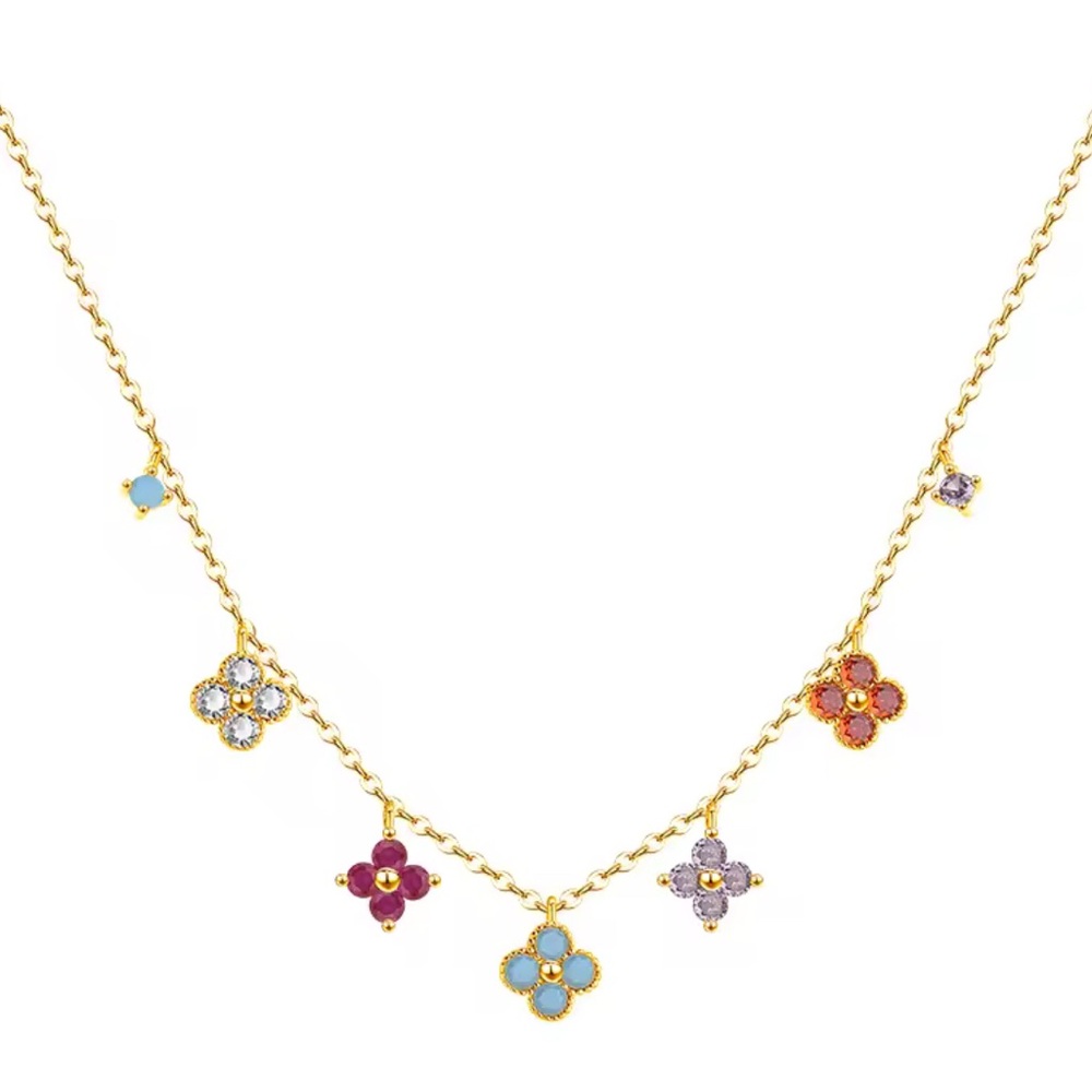 .925 plated Multicolor luxe clover Floral Necklace